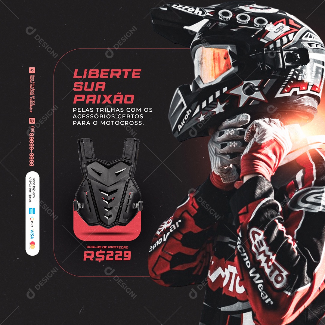 Liberte Sua Paixão Óculos De Proteção 229,00 Acessórios Motocross Social Media PSD Editável