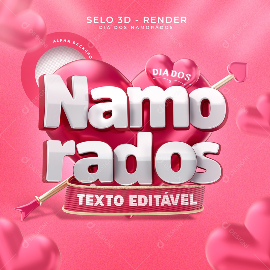 Selo 3D Dia dos Namorados Amor Carinho Para Composição PSD