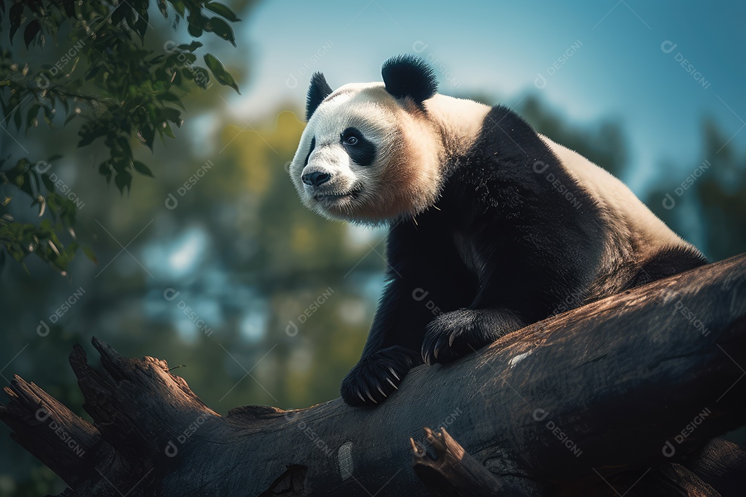 Panda olhando para a câmera fundo bonito fundo de floresta gerado por IA