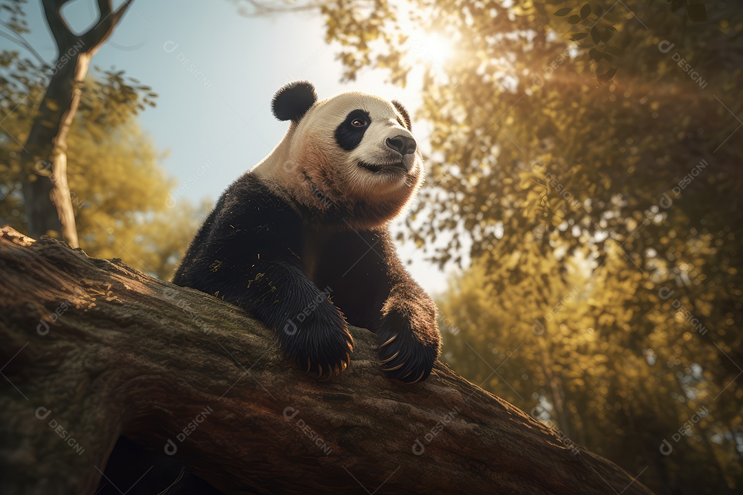 Panda olhando para a câmera fundo bonito fundo de floresta gerado por IA