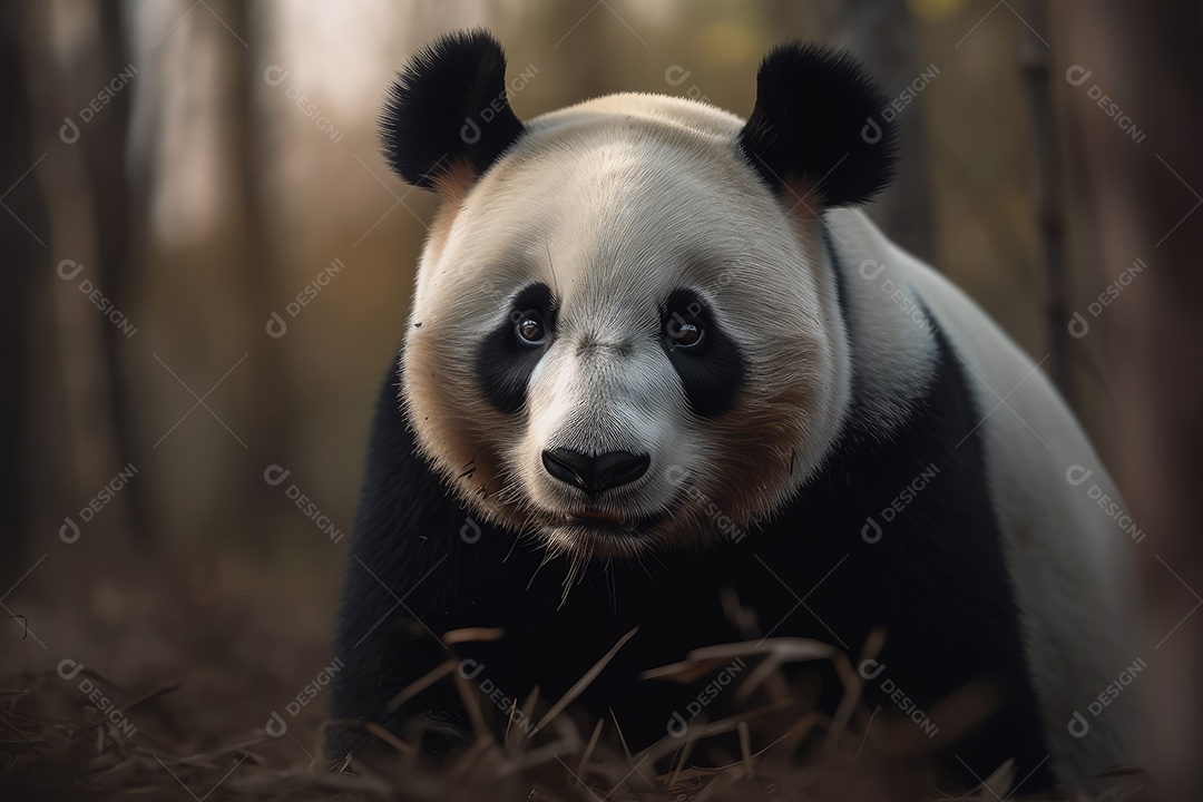 Panda olhando para a câmera fundo bonito fundo de floresta gerado por IA