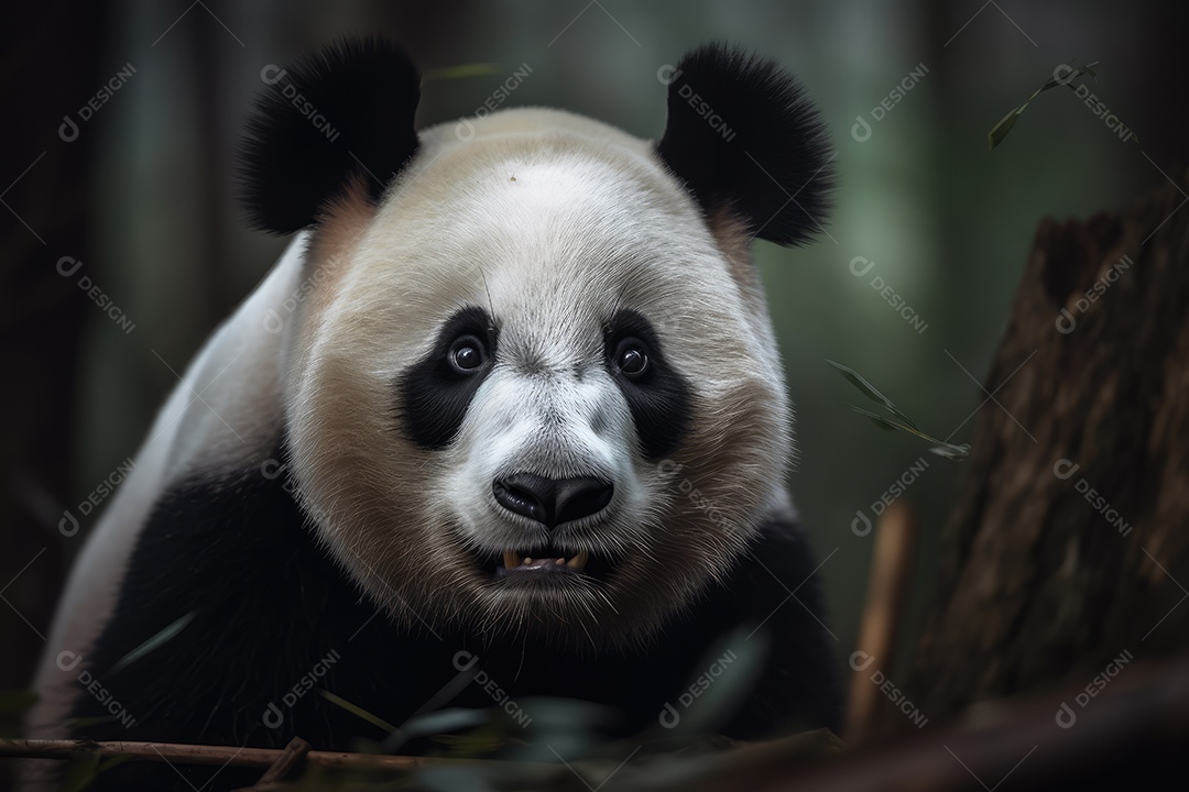 Panda olhando para a câmera fundo bonito fundo de floresta gerado por IA