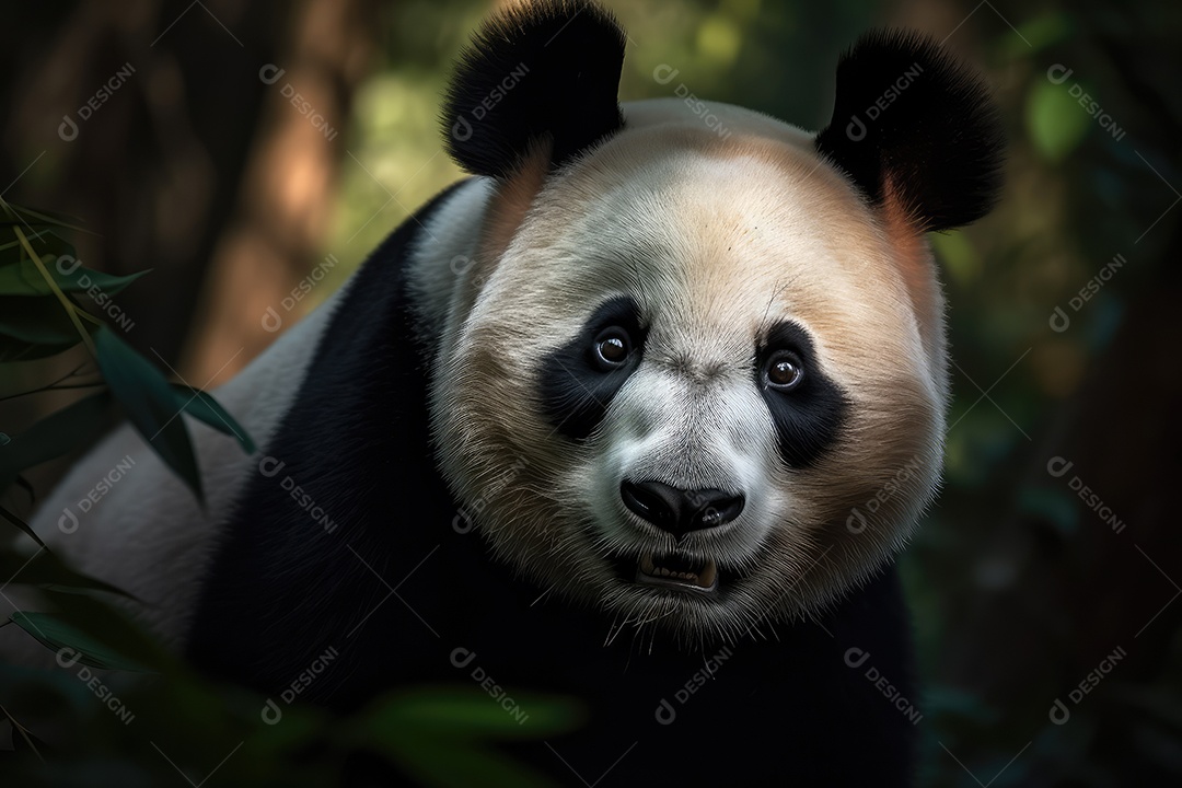 Panda olhando para a câmera fundo bonito fundo de floresta gerado por IA