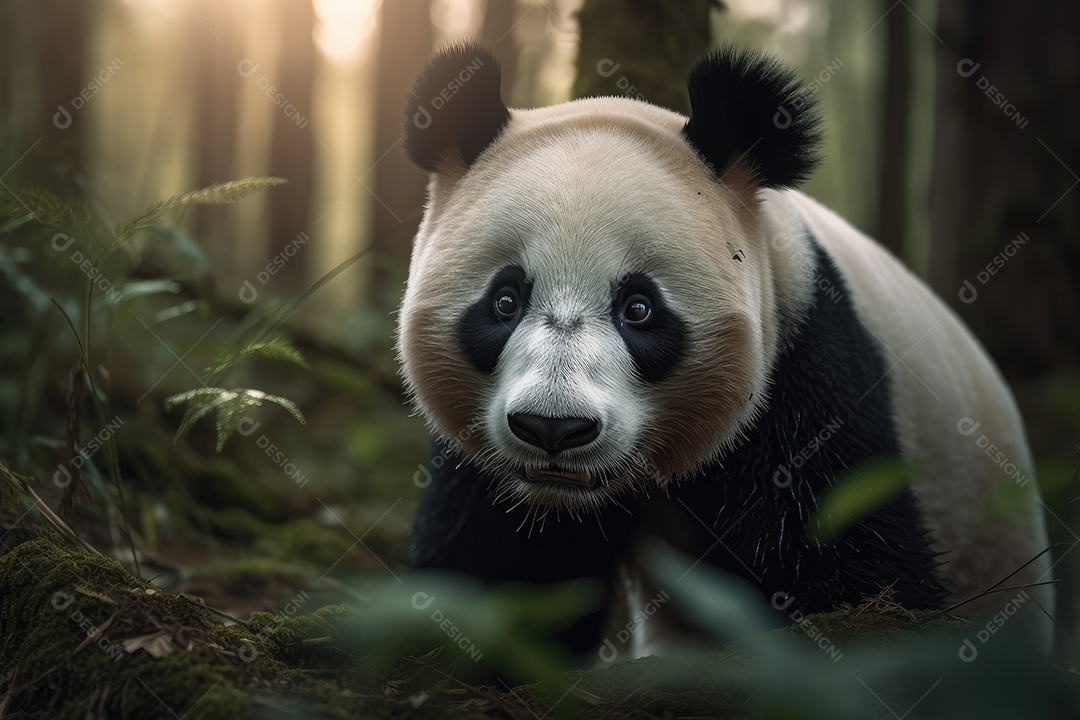 Panda olhando para a câmera fundo bonito fundo de floresta gerado por IA