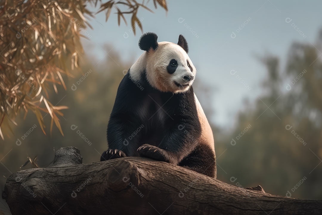 Panda olhando para a câmera fundo bonito fundo de floresta gerado por IA