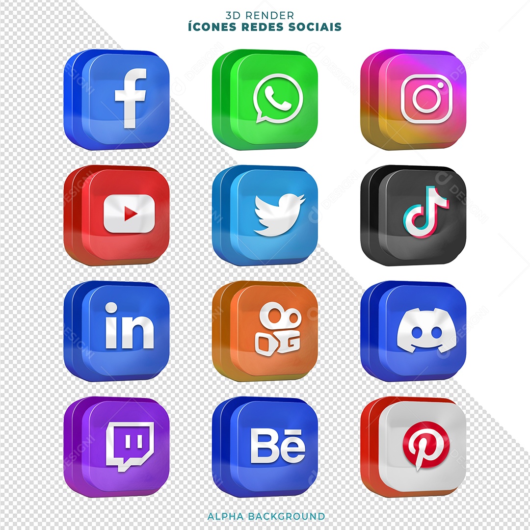 3D Social Network Icons For PSD Composition