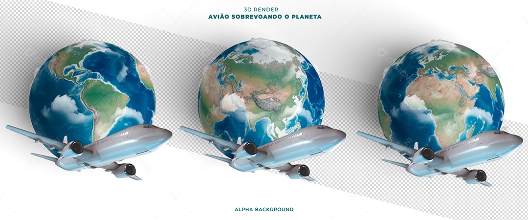 Elemento 3D Avião Sobrevoando Planeta Terra Para Composição PSD