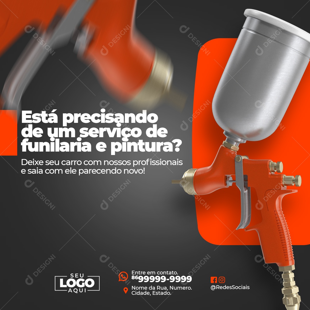 Está Precisando de um Serviço de Funilaria e Pintura Social Media PSD Editável