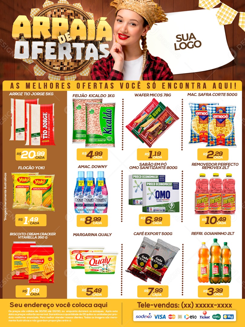 Social Media Encarte Arraia De Ofertas Supermercado PSD Editável