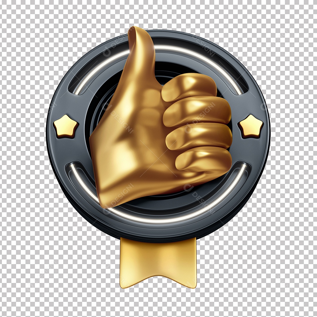 Elemento 3D Para Composição Like Dourado PNG Transparente