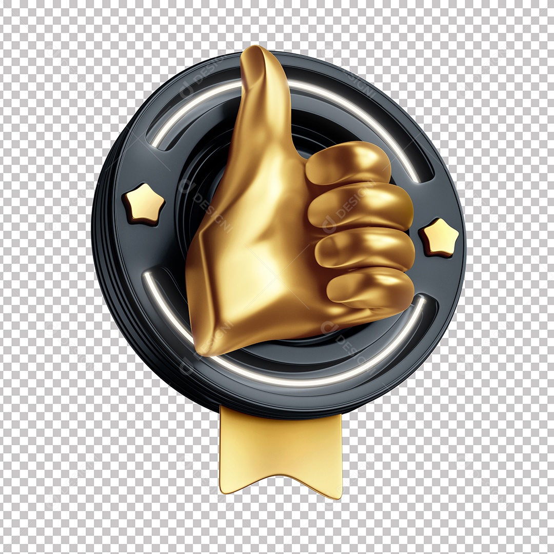 Elemento 3D Para Composição Like Dourado PNG Transparente