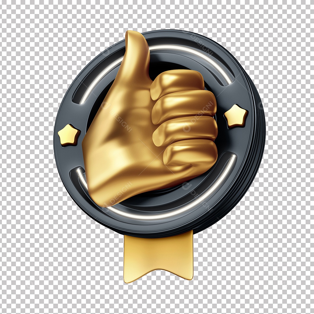 Elemento 3D Para Composição Like Dourado PNG Transparente