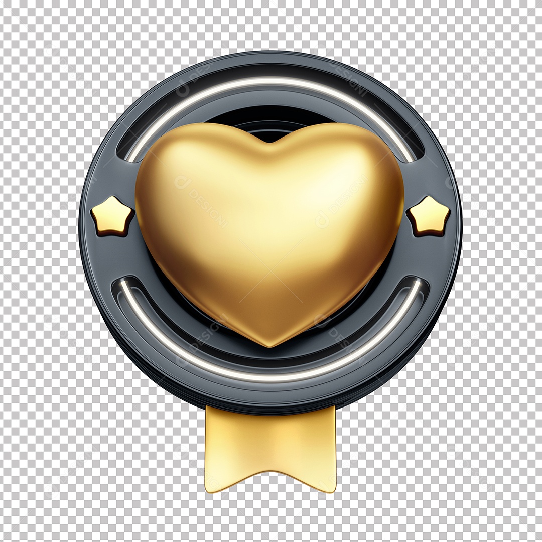 Elemento 3D Para Composição Coração Dourado PNG Transparente