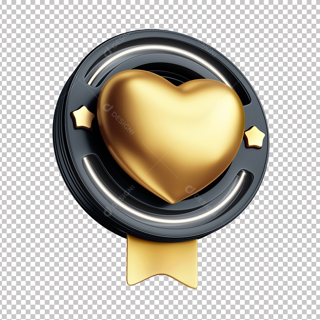 Elemento 3D Para Composição Coração Dourado PNG Transparente
