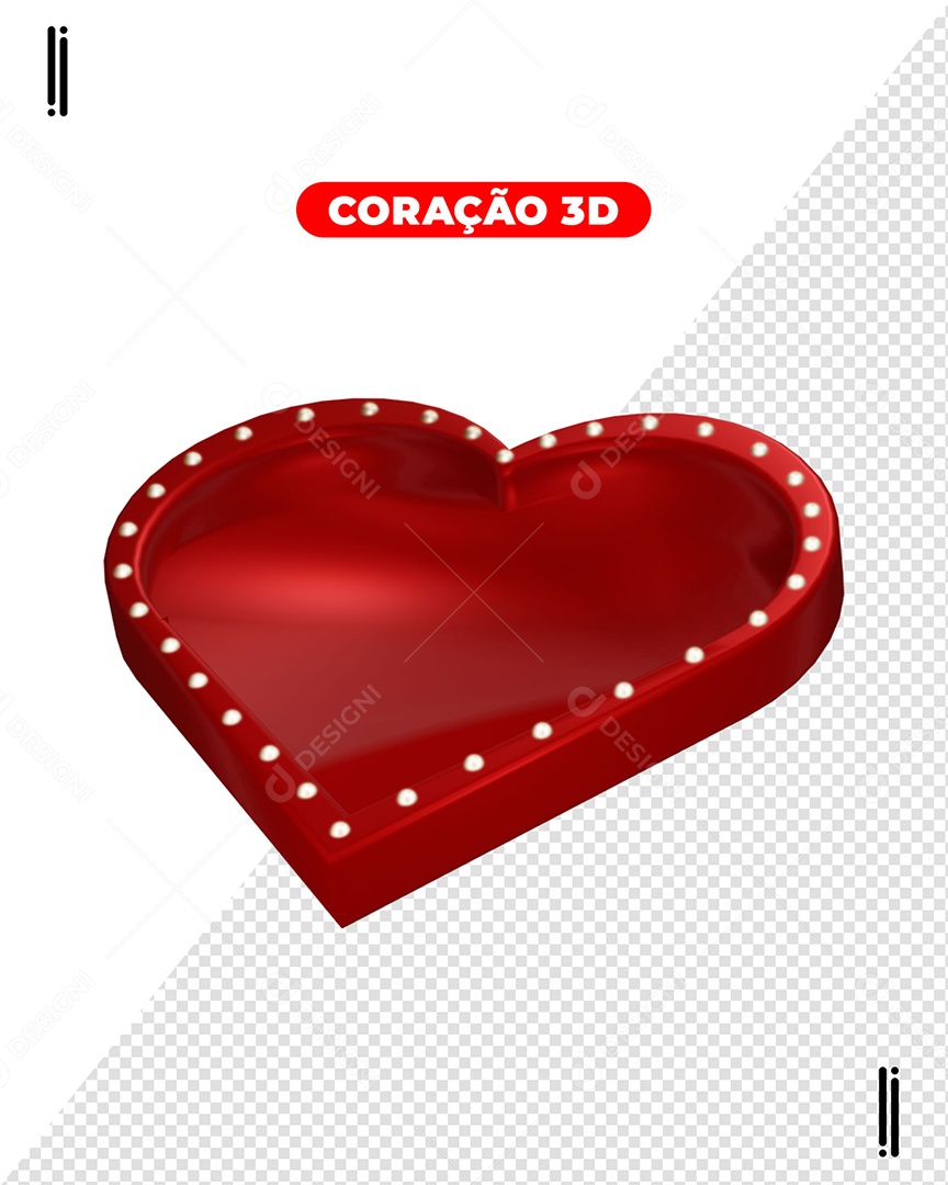 Elemento 3D Coração Vermelho Painel De Luz Para Composição PSD