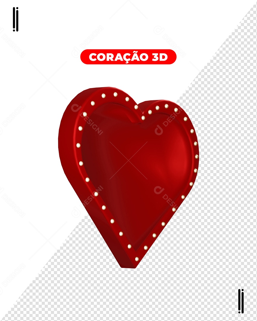 Elemento 3D Coração Vermelho Painel De Luz Para Composição PSD