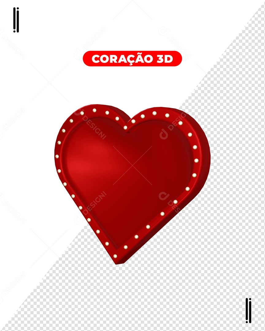 Elemento 3D Coração Vermelho Painel De Luz Para Composição PSD