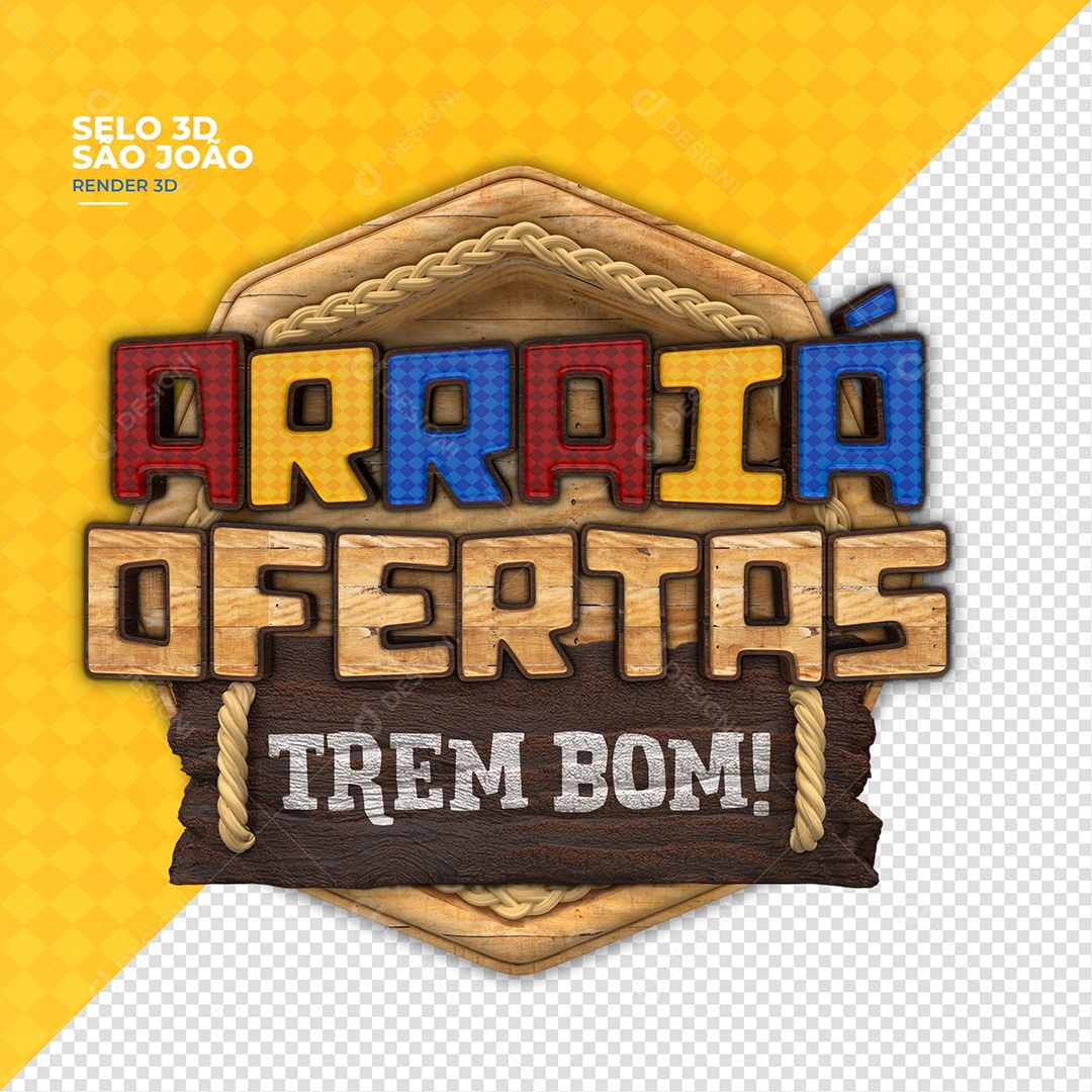 Arraiá Ofertas Trem Bom Selo 3D Verde Para Composição PSD