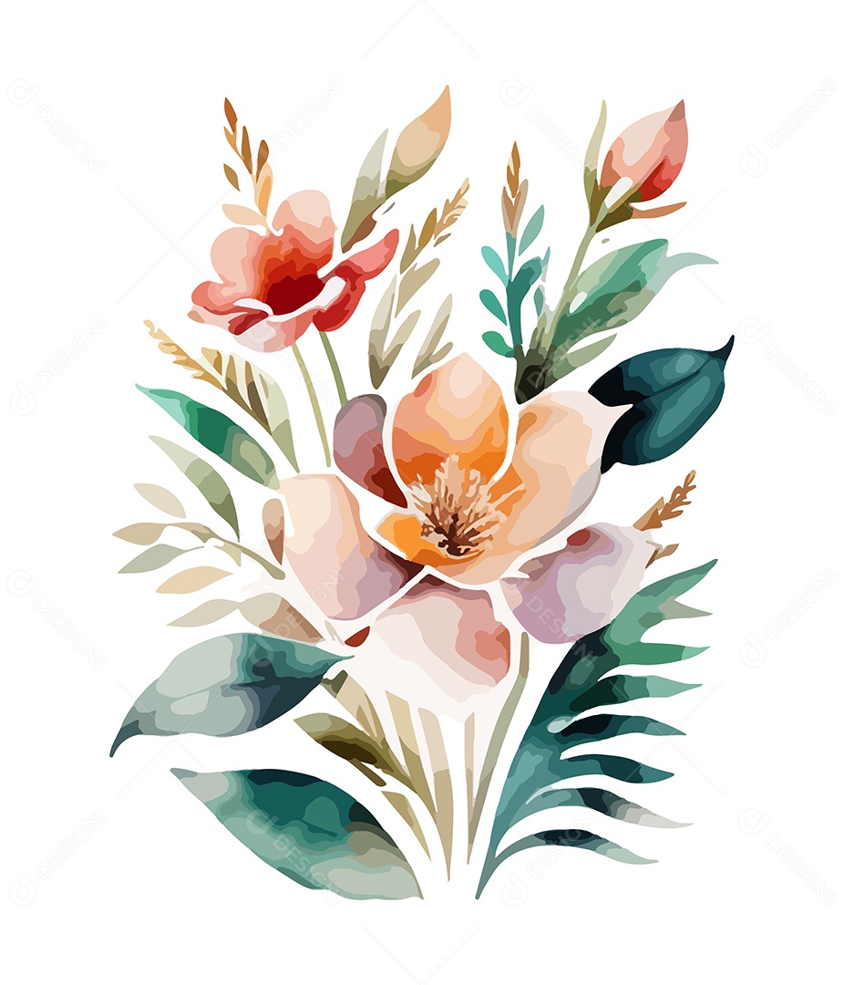 Desenho De Flores Em Aquarela Desenhada Á Mão Vetor EPS