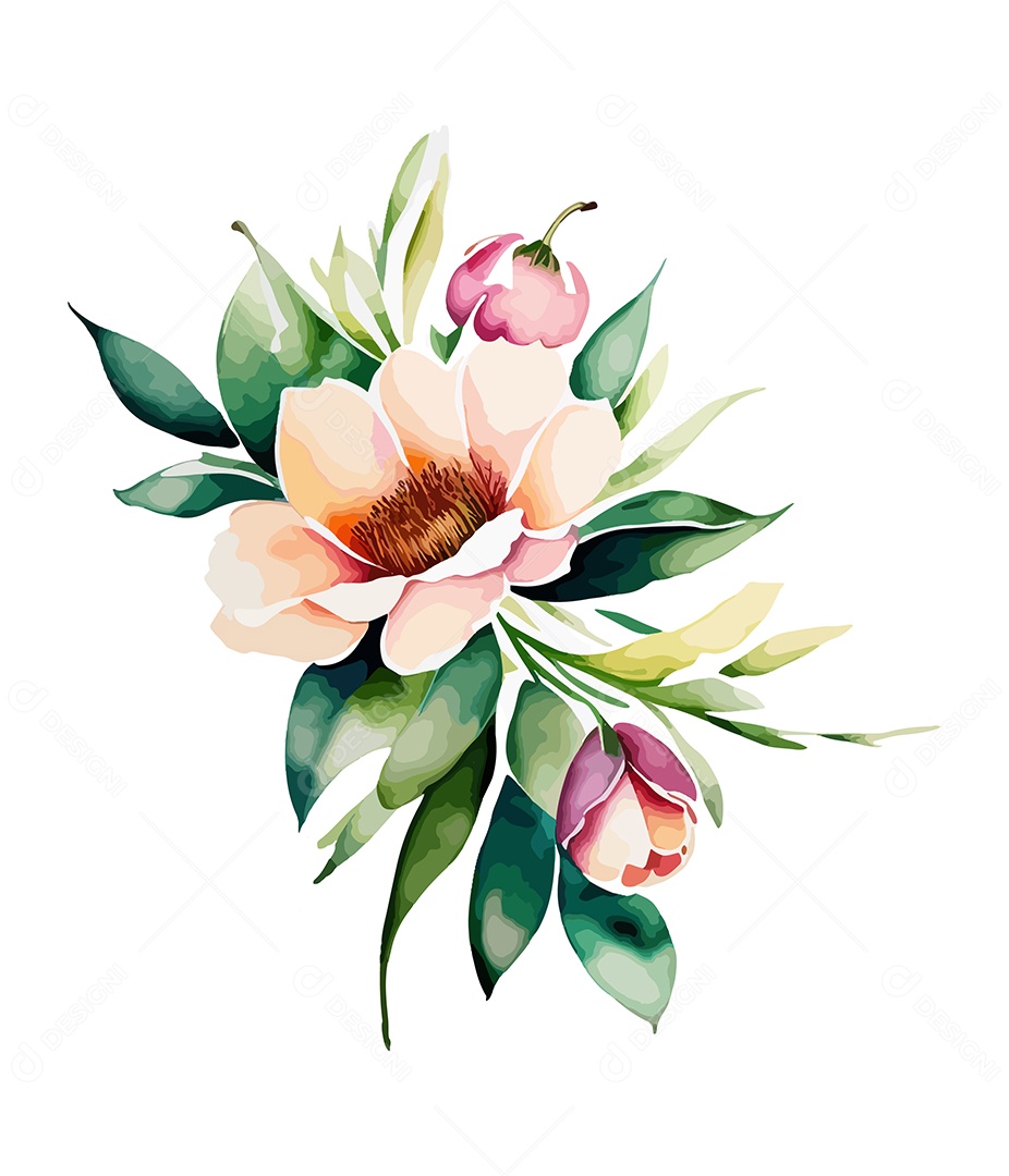 Desenho De Flores Em Aquarela Desenhada Á Mão Vetor EPS