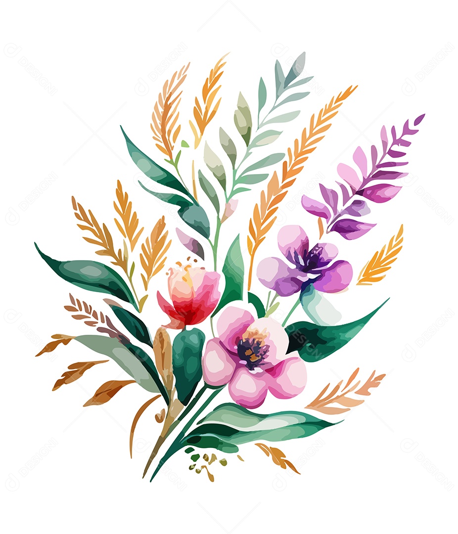 Desenho De Flores Em Aquarela Desenhada Á Mão Vetor EPS