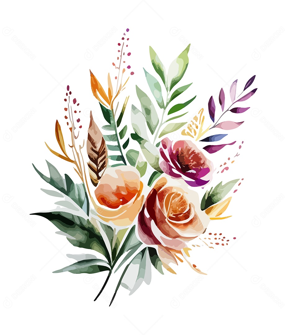 Desenho De Flores Em Aquarela Desenhada Á Mão Vetor EPS