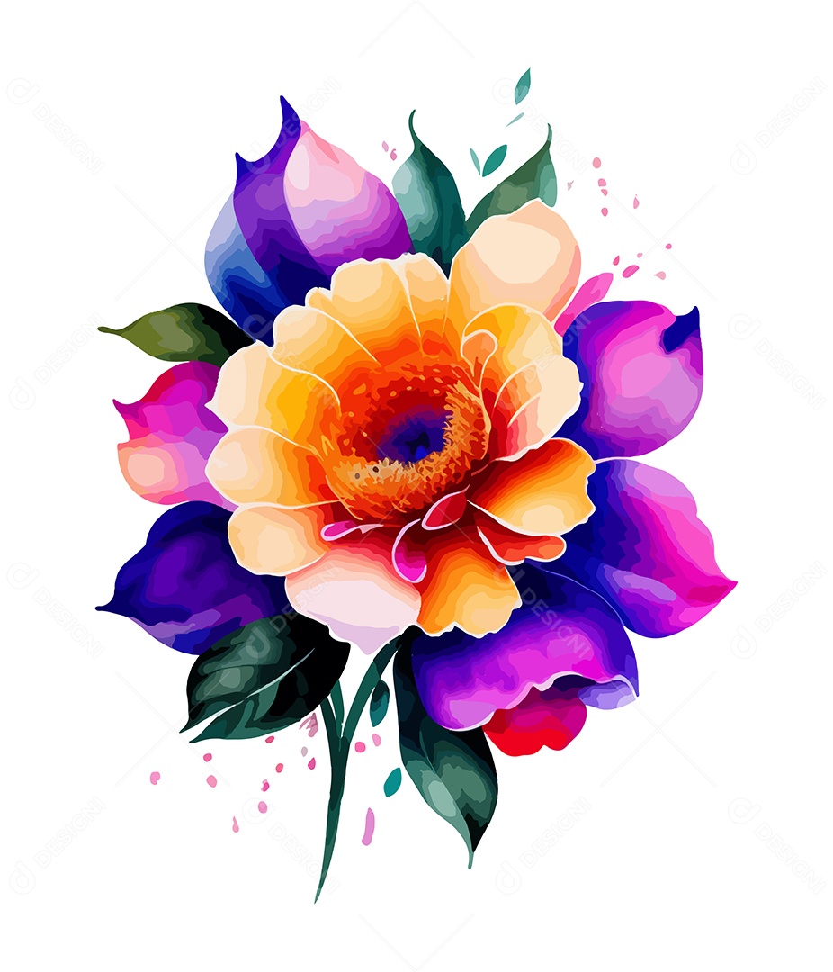 Desenho De Flor Em Aquarela Desenhada Á Mão Vetor EPS