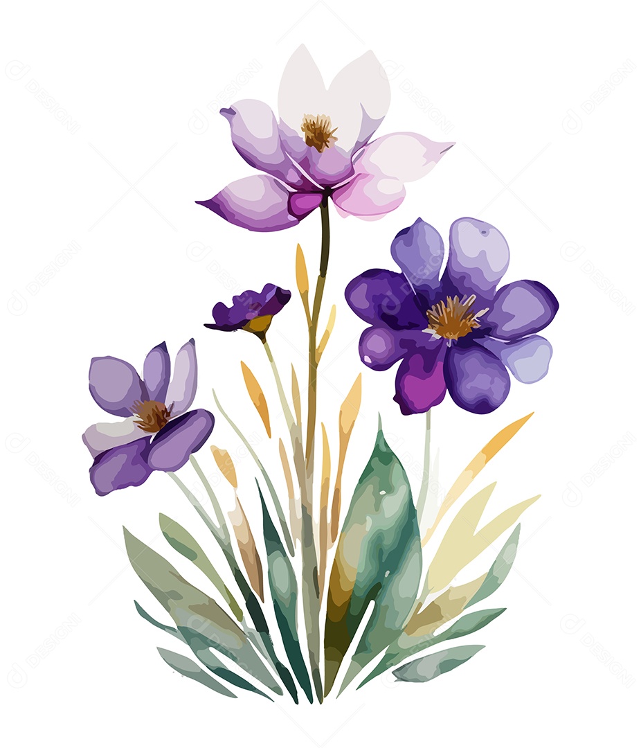 Desenho De Flores Em Aquarela Desenhada Á Mão Vetor EPS