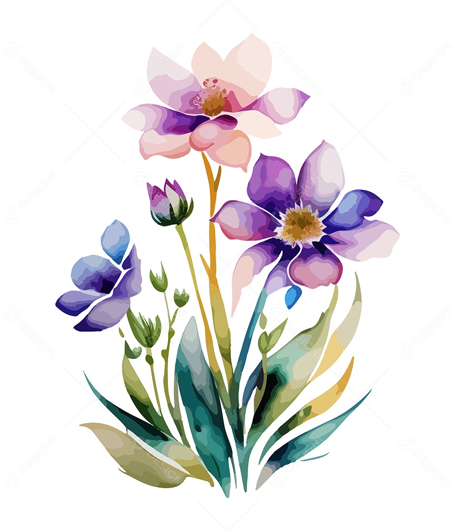 Desenho De Flores Em Aquarela Desenhada Á Mão Vetor EPS