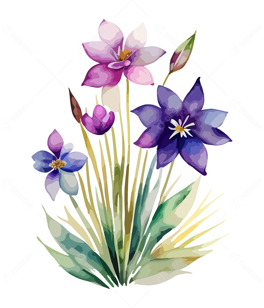 Desenho De Flores Em Aquarela Desenhada Á Mão Vetor EPS