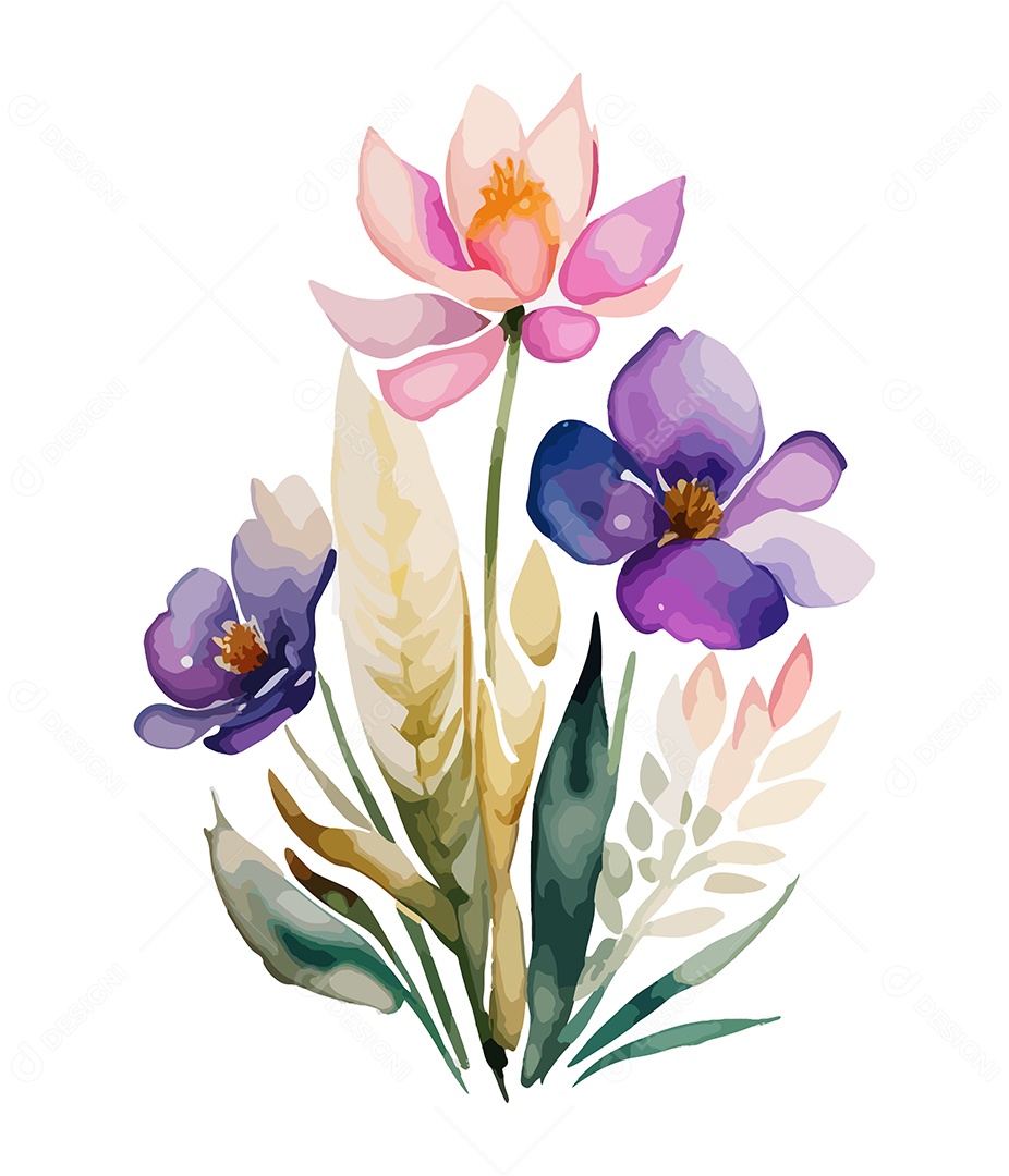 Desenho De Flores Em Aquarela Desenhada Á Mão Vetor EPS