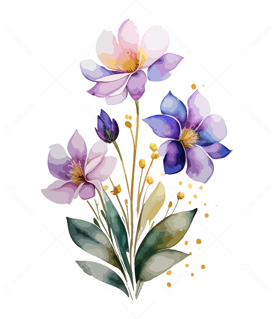 Desenho De Flores Em Aquarela Desenhada Á Mão Vetor EPS