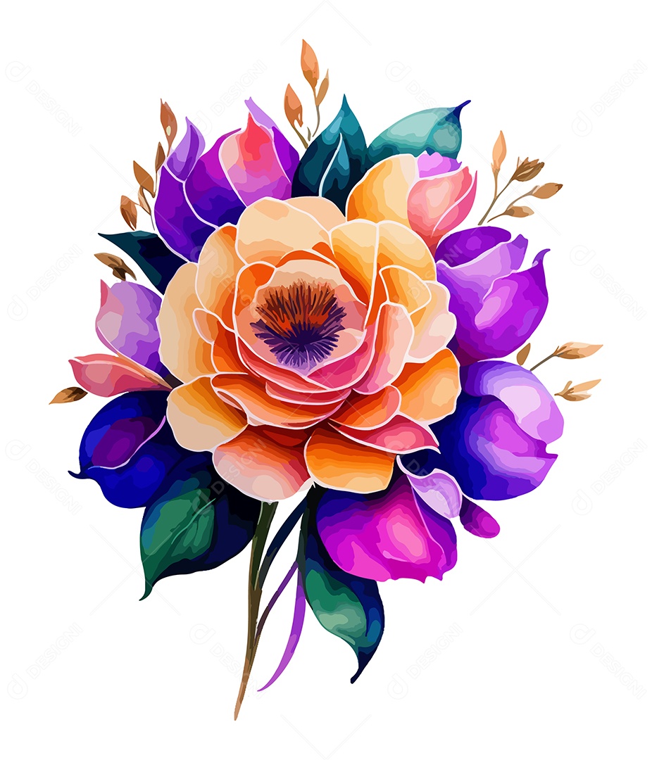 Desenho De Flor Em Aquarela Desenhada Á Mão Vetor EPS