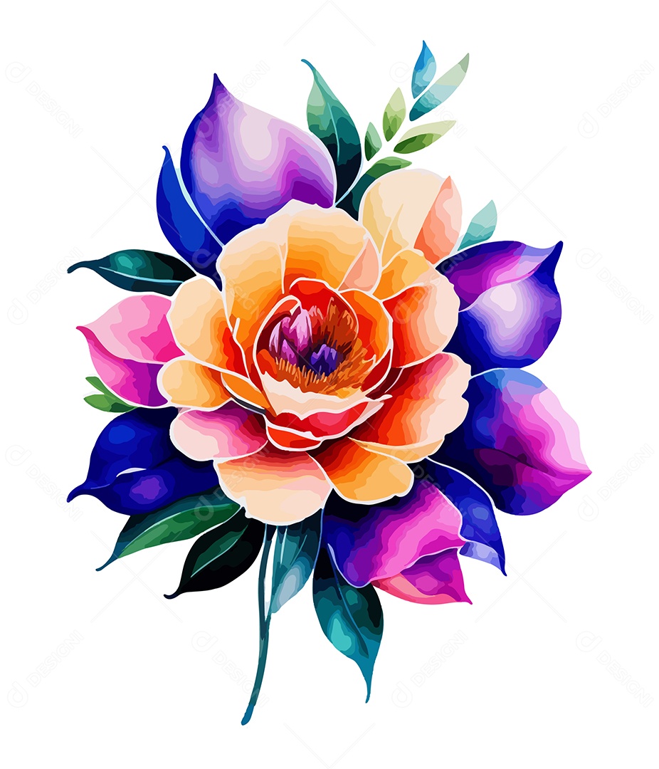 Desenho De Flor Em Aquarela Desenhada Á Mão Vetor EPS