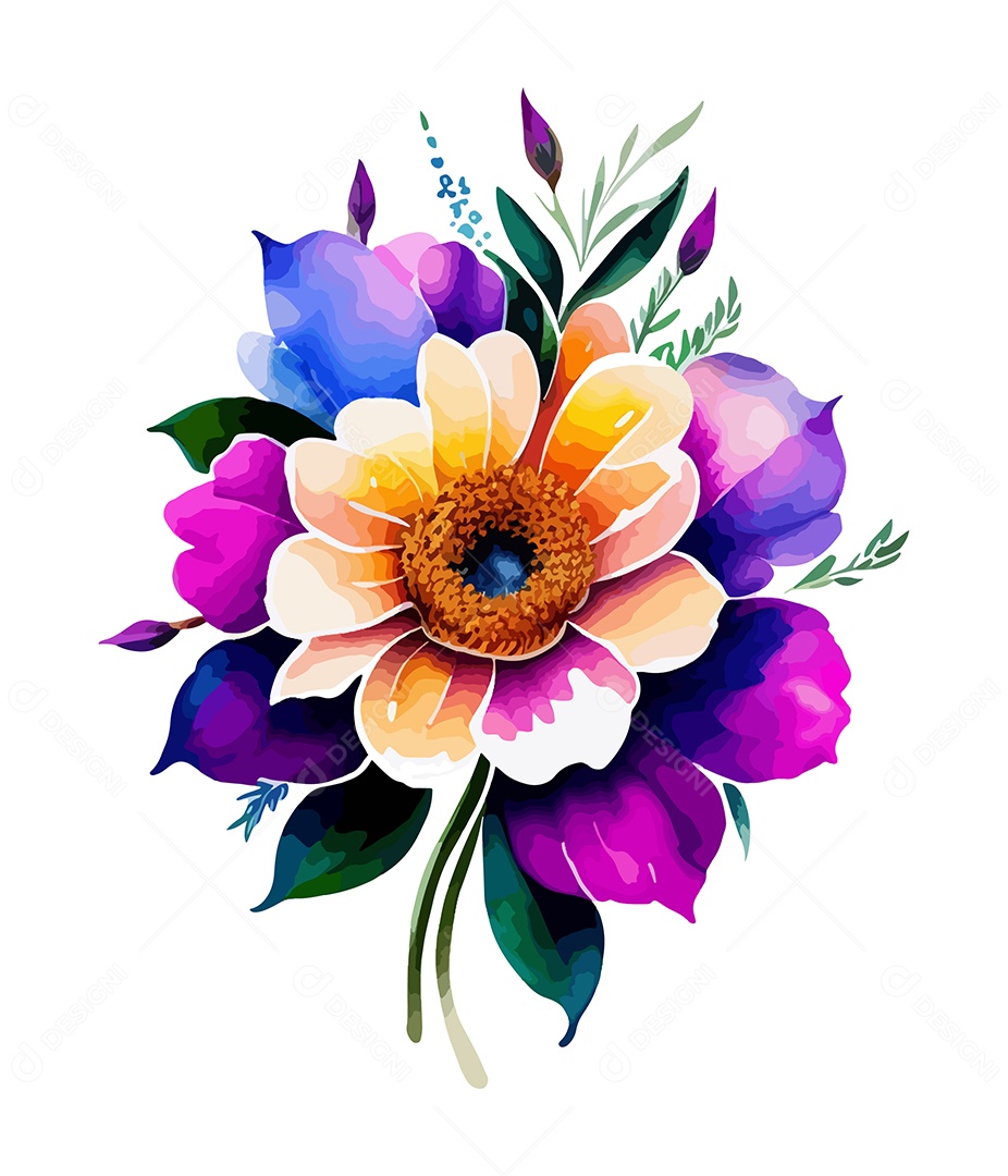 Desenho De Flor Em Aquarela Desenhada Á Mão Vetor EPS