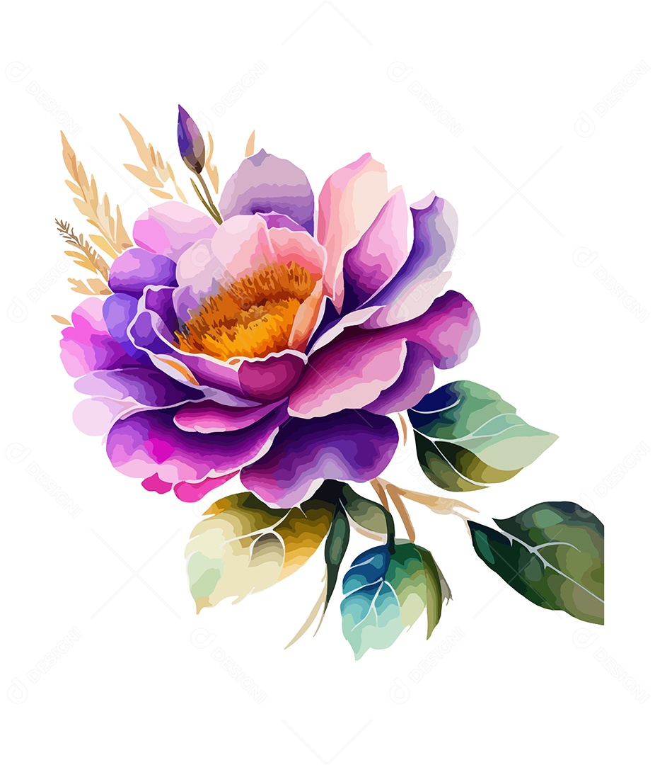 Desenho De Flor Colorida Em Aquarela Desenhada Á Mão Vetor EPS