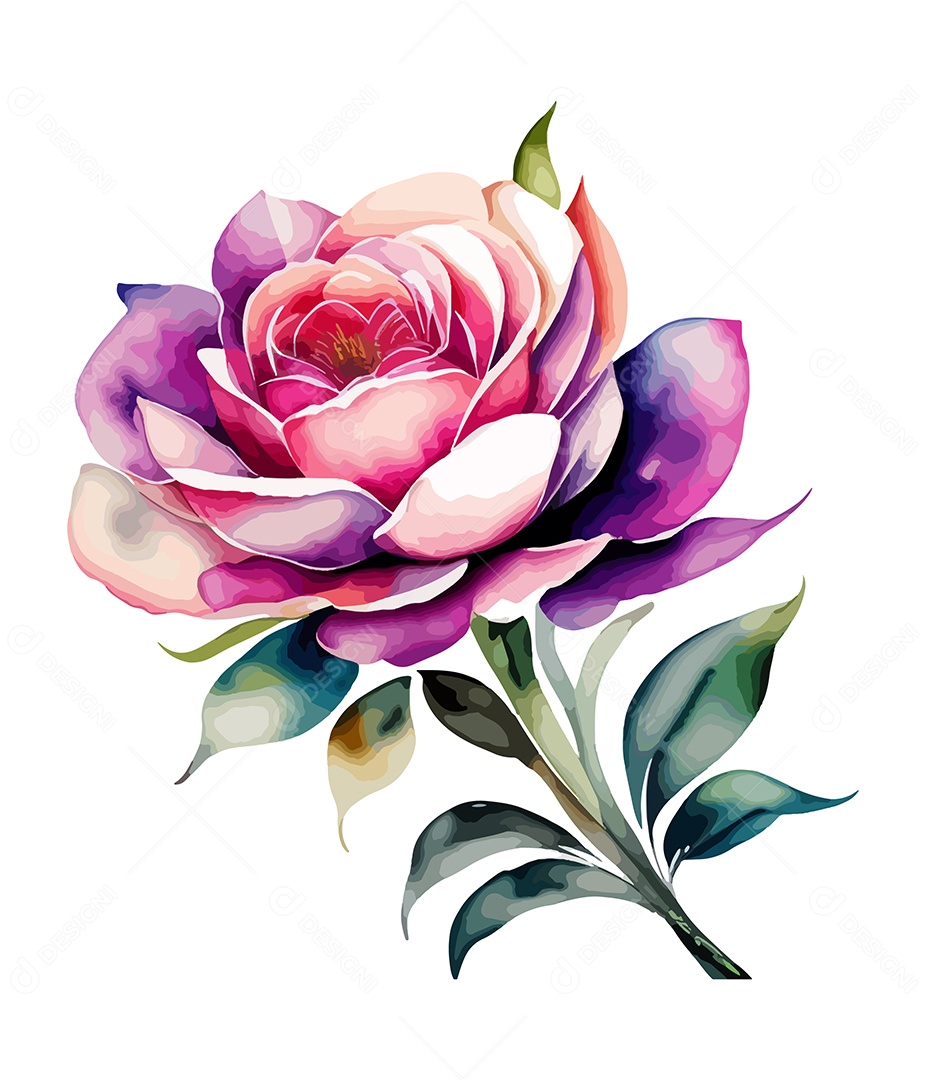 Desenho De Flor Colorida Em Aquarela Desenhada Á Mão Vetor EPS