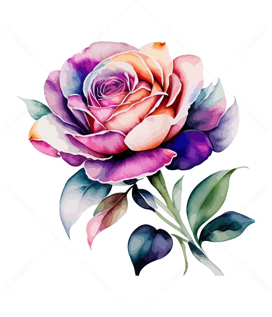 Desenho De Flor Colorida Em Aquarela Desenhada Á Mão Vetor EPS