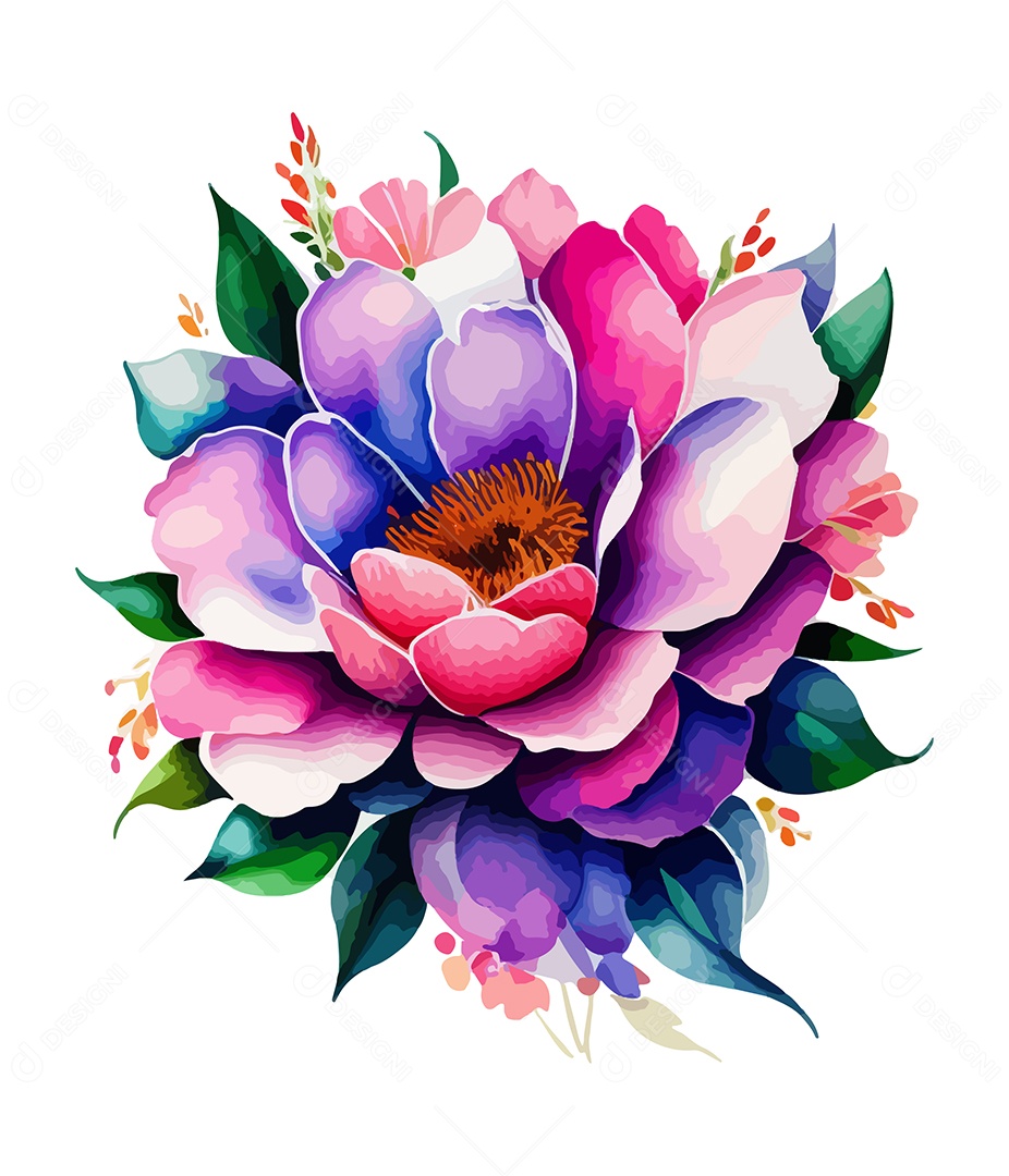 Desenho De Flor Colorida Em Aquarela Desenhada Á Mão Vetor EPS