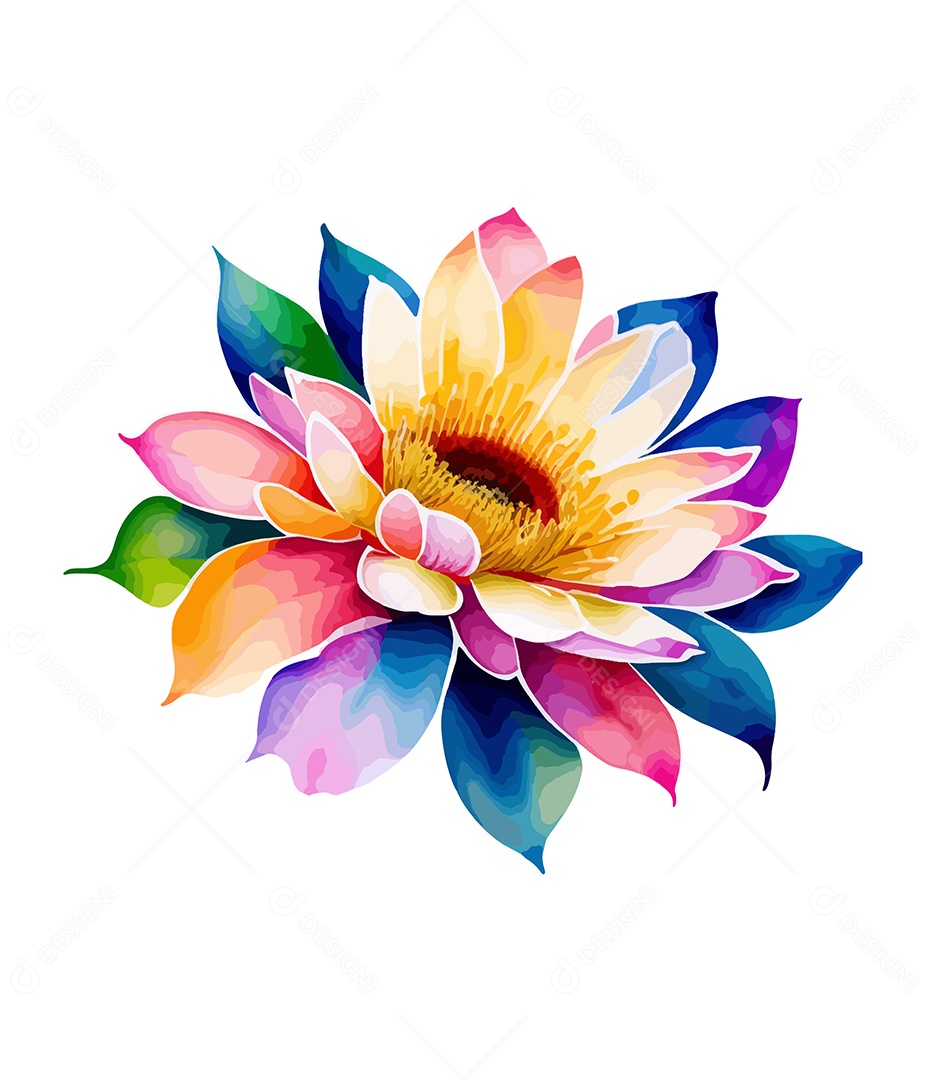 Flor De Aquarela Colorida Desenhada Á Mão Vetor EPS