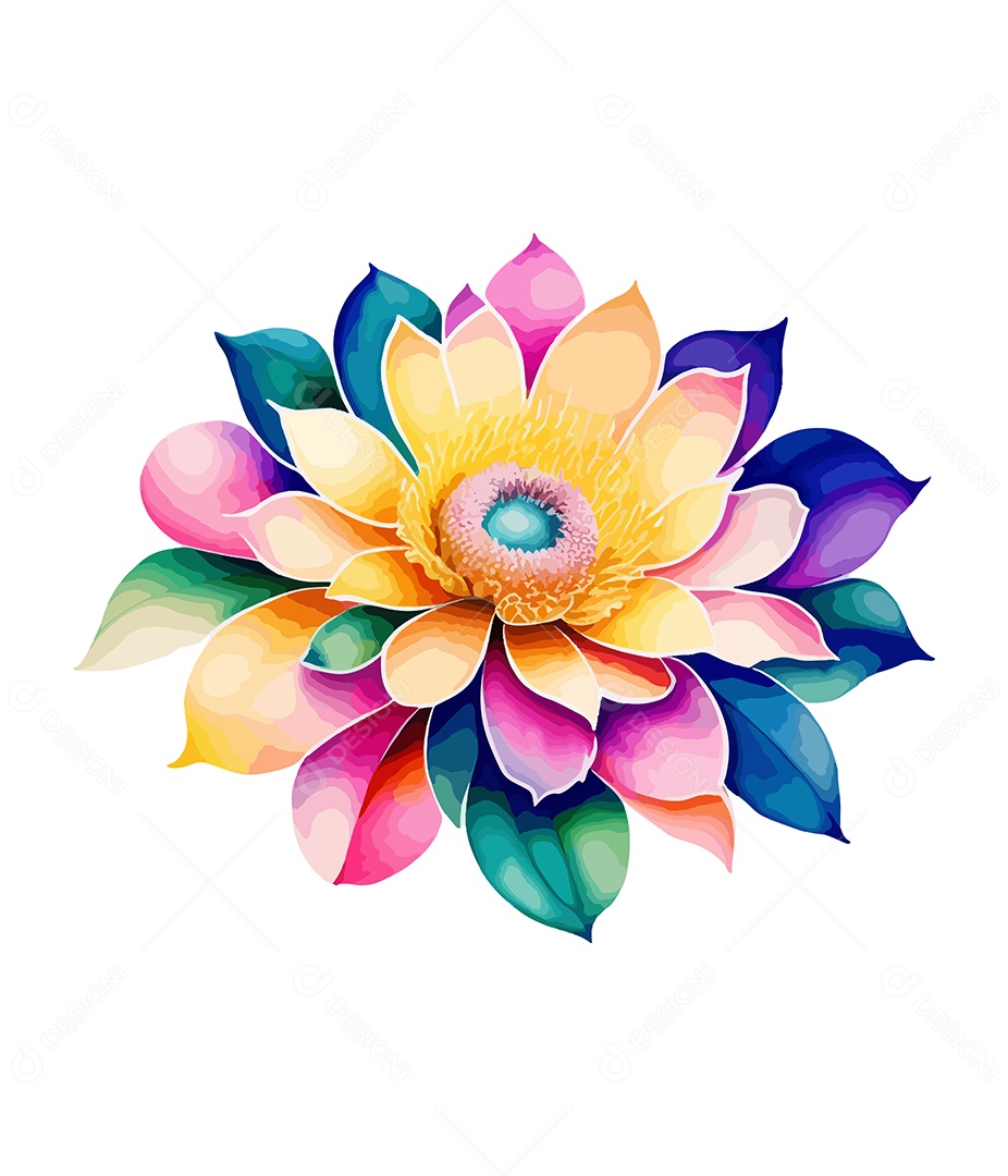 Flor De Aquarela Colorida Desenhada Á Mão Vetor EPS