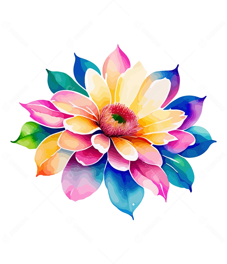 Flor De Aquarela Colorida Desenhada Á Mão Vetor EPS