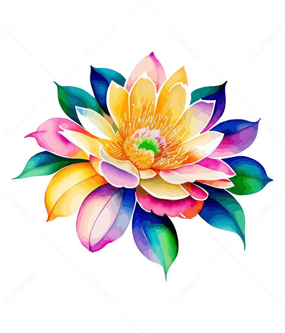 Flor De Aquarela Colorida Desenhada Á Mão Vetor EPS