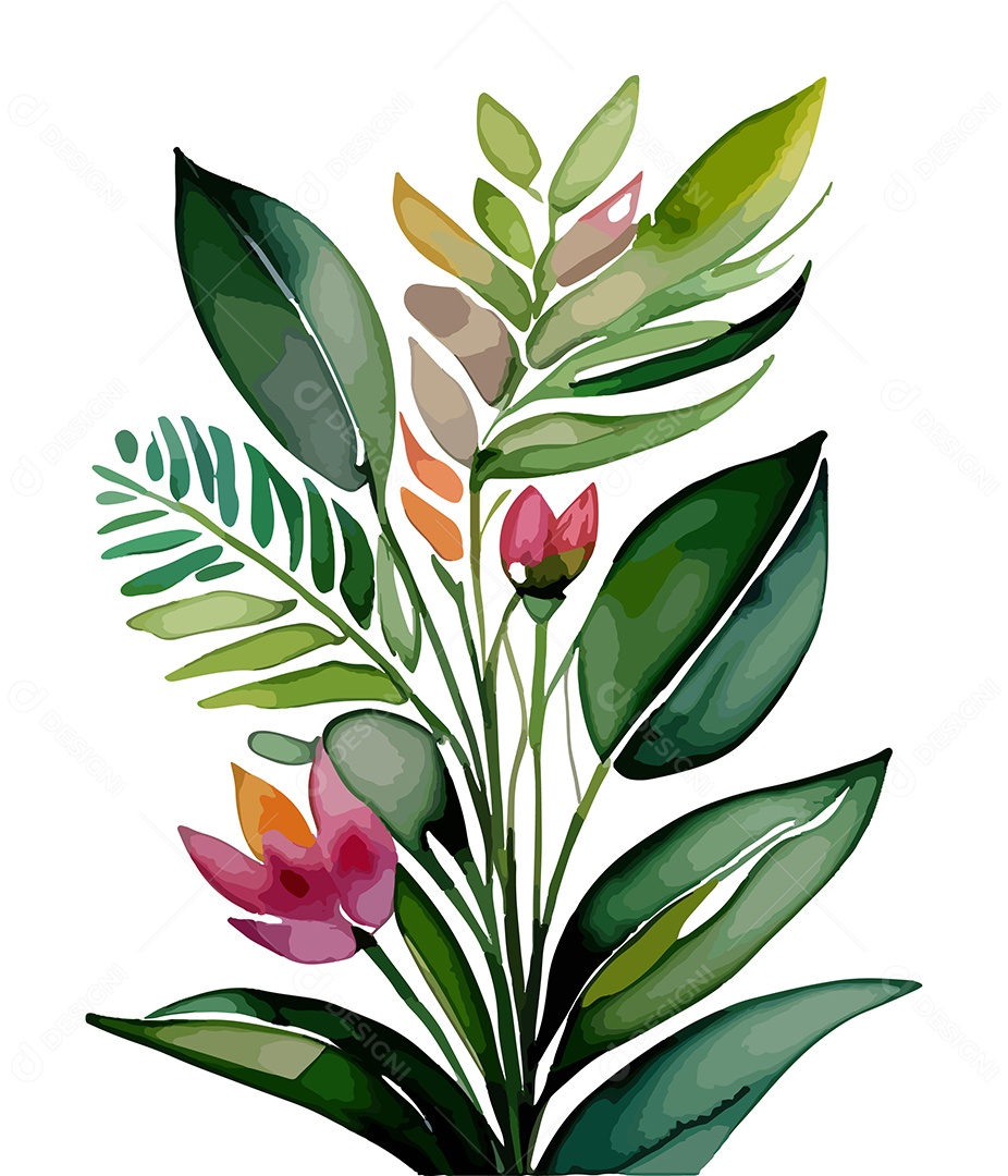 Desenho De Planta De Aquarela Desenhada Á Mão Vetor EPS