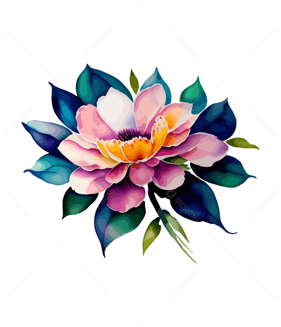 Desenho De Flor Azul Em Aquarela Desenhada Á Mão Vetor EPS