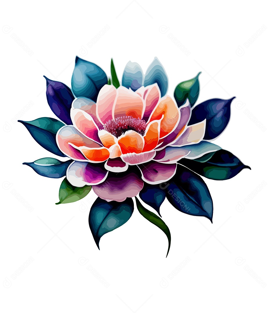 Desenho De Flor Azul Em Aquarela Desenhada Á Mão Vetor EPS