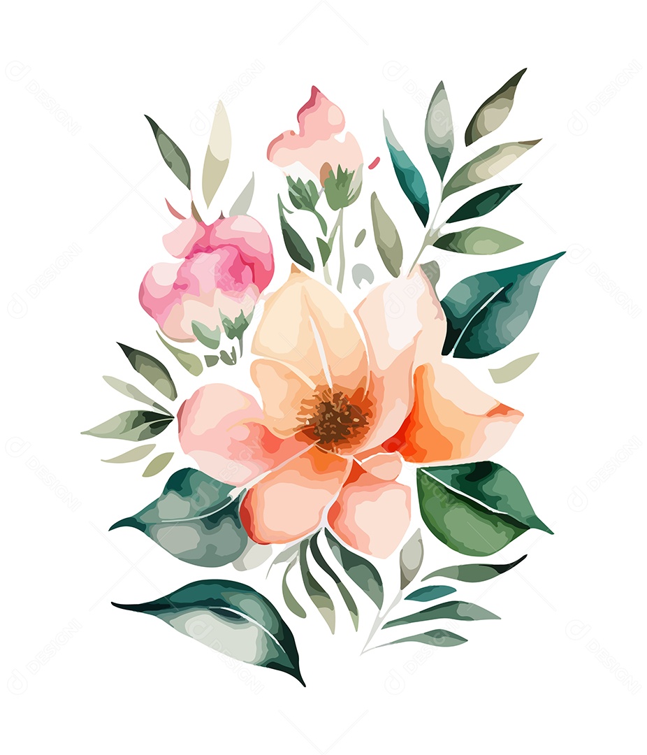 Desenho De Flores Em Aquarela Desenhada Á Mão Vetor EPS