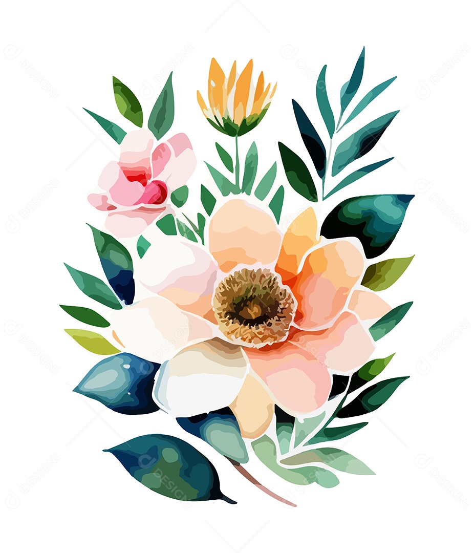 Desenho De Flor Em Aquarela Desenhada Á Mão Vetor EPS