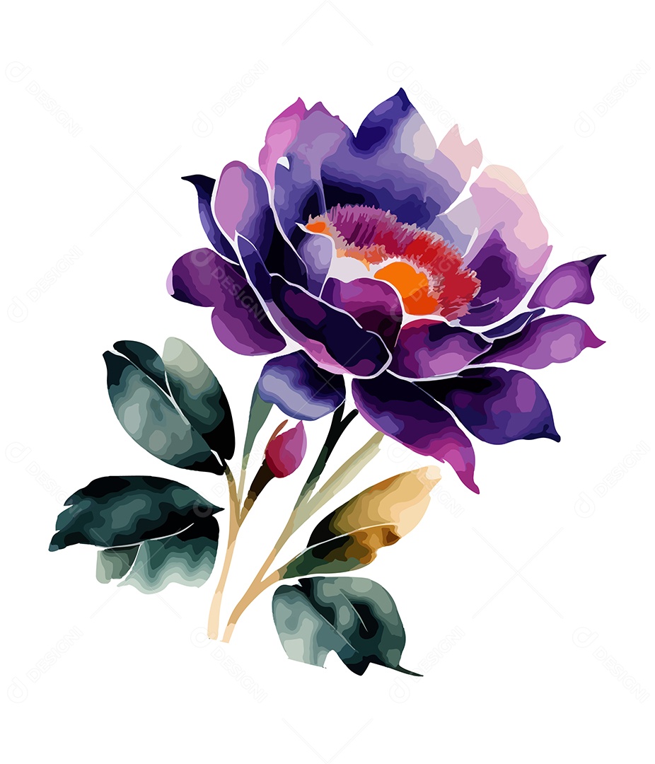 Flor De Aquarela Desenhada Á Mão Vetor EPS