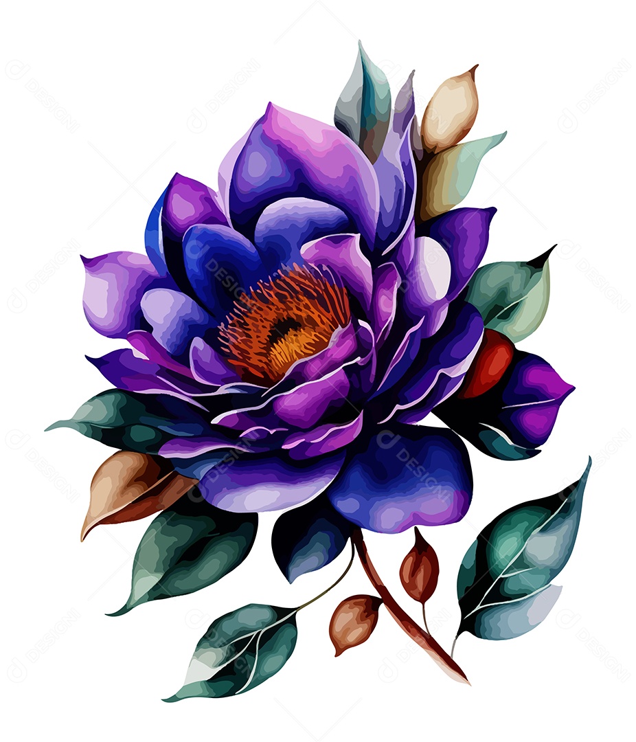 Flor De Aquarela Desenhada Á Mão Vetor EPS